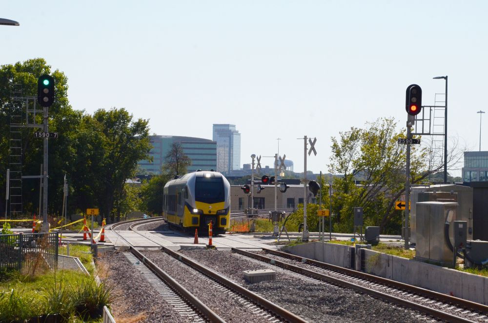 DART Silver Line vehicle 905 passes through Cityline/Bush station in Richardson, Texas.