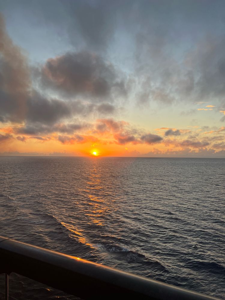 Sunrise from the Gulf of Mexico ocean on a cruise ship.