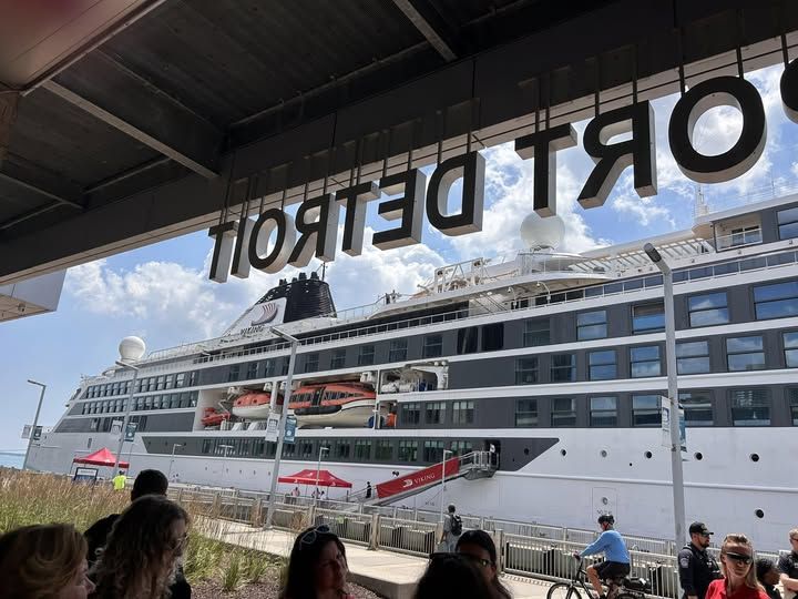 Cruise ship Viking Polaris docked at the Port of Detroit, Michigan. July 10, 2025 photo by Cj McMullen on Facebook.