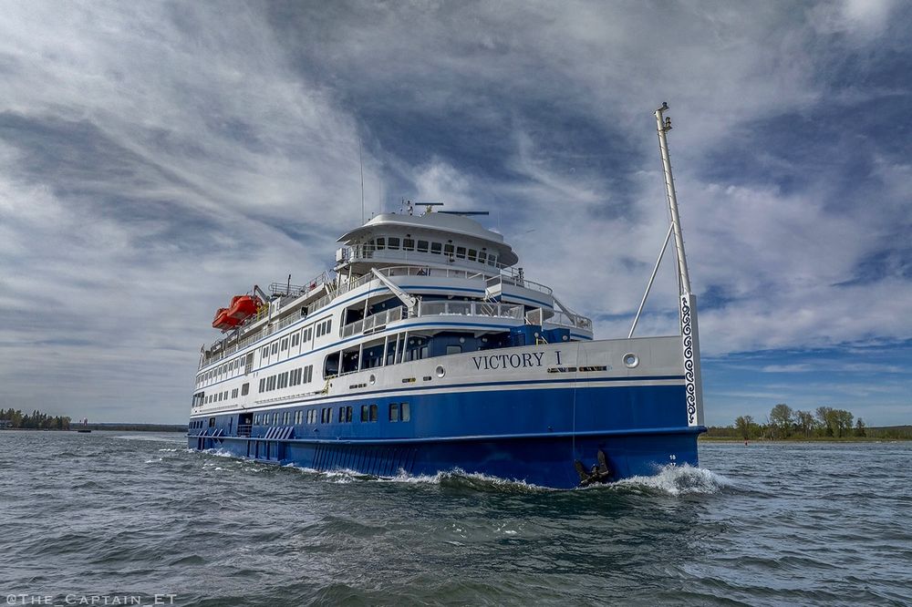 Cruise ship Victory I in Milwaukee, Wisconsin. May 23, 2025 photo by The Captain ET on Facebook.