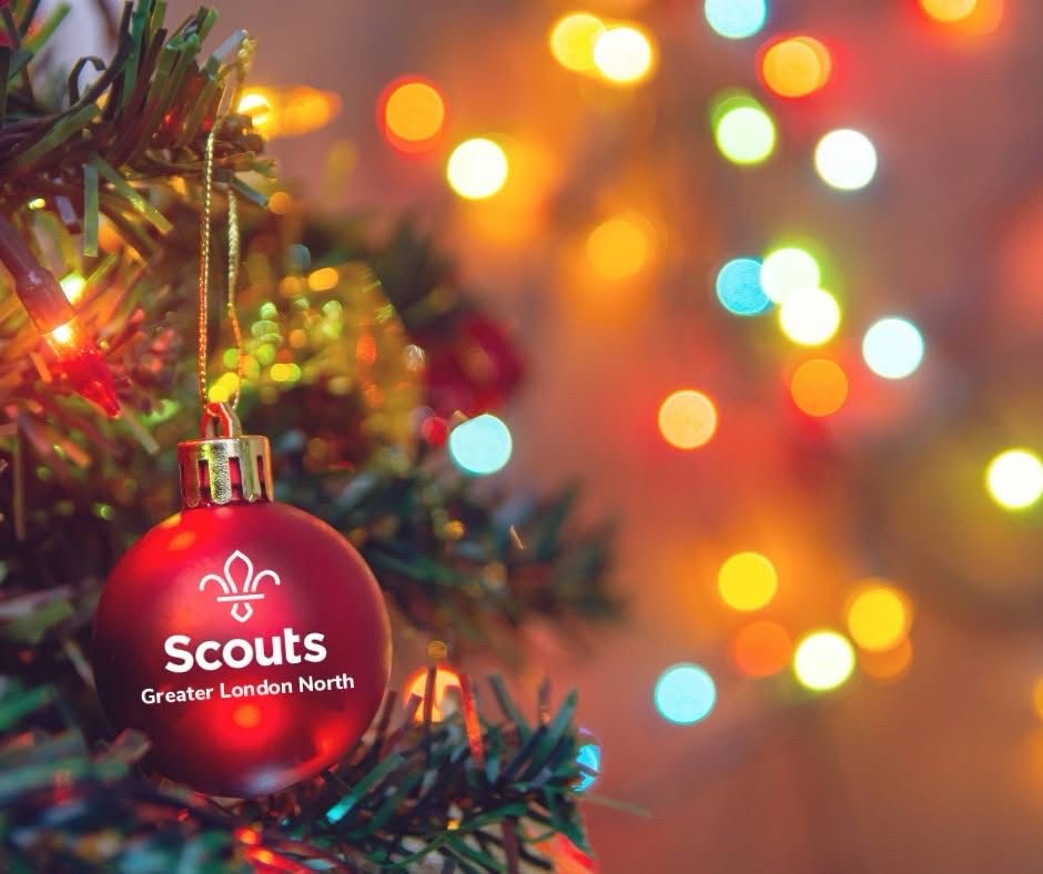 A Christmas tree with a bauble with the Scouts logo and Greater London North on it