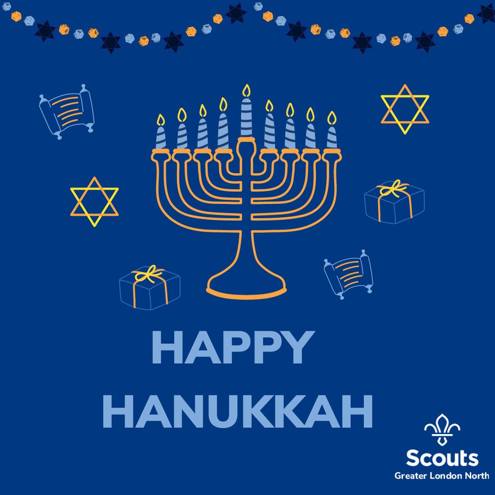 A menorah with the words “Happy Hanukkah”
