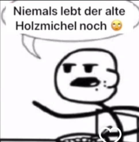 Strichmännchen snackt müsli und sagt niemals lebt der alte holzmichel noch
