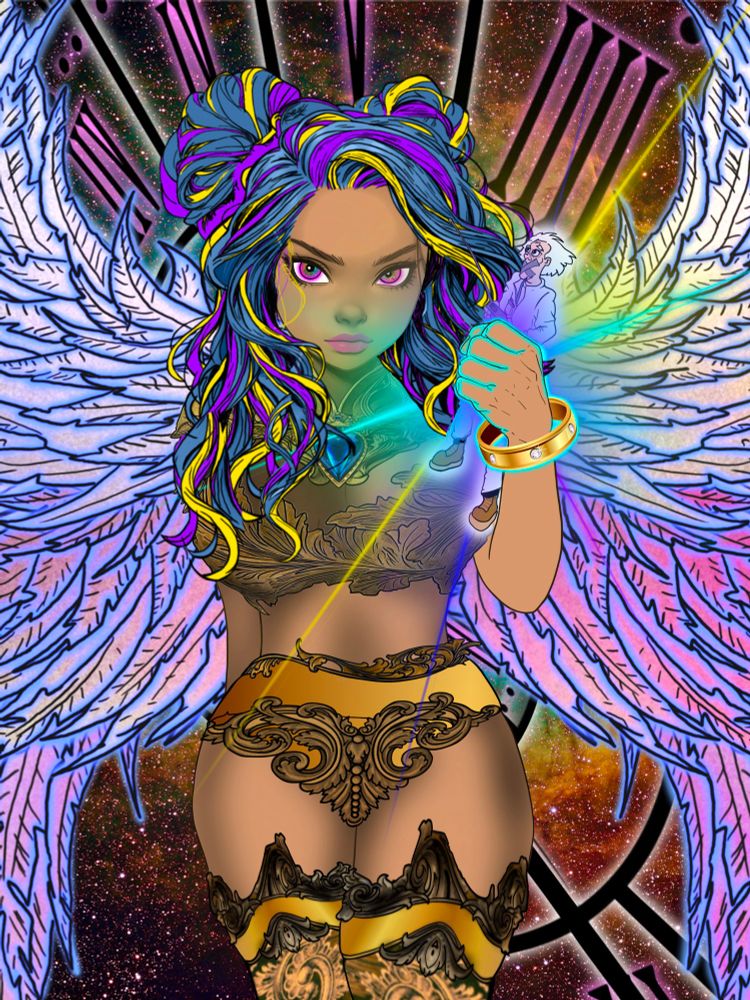 Preferred VA : Kat Denning & Awkwafina 

Stormy 🌩️ the Angel of Time. She's as-if Limp Bizkit and Lady Gaga formed a super-group. She's an episode of Metalocalypse. A 70's horror B-movie, but on purpose...... She's fucking GRINDHOUSE!!!! But she's super sweet, and adores children especially baby sky turtles. She's kinda like a My Little Pony..... with a "gun". If ANYONE messes with the space-time continuum, she WILL BE THERE, and clap those cheeks!!!!