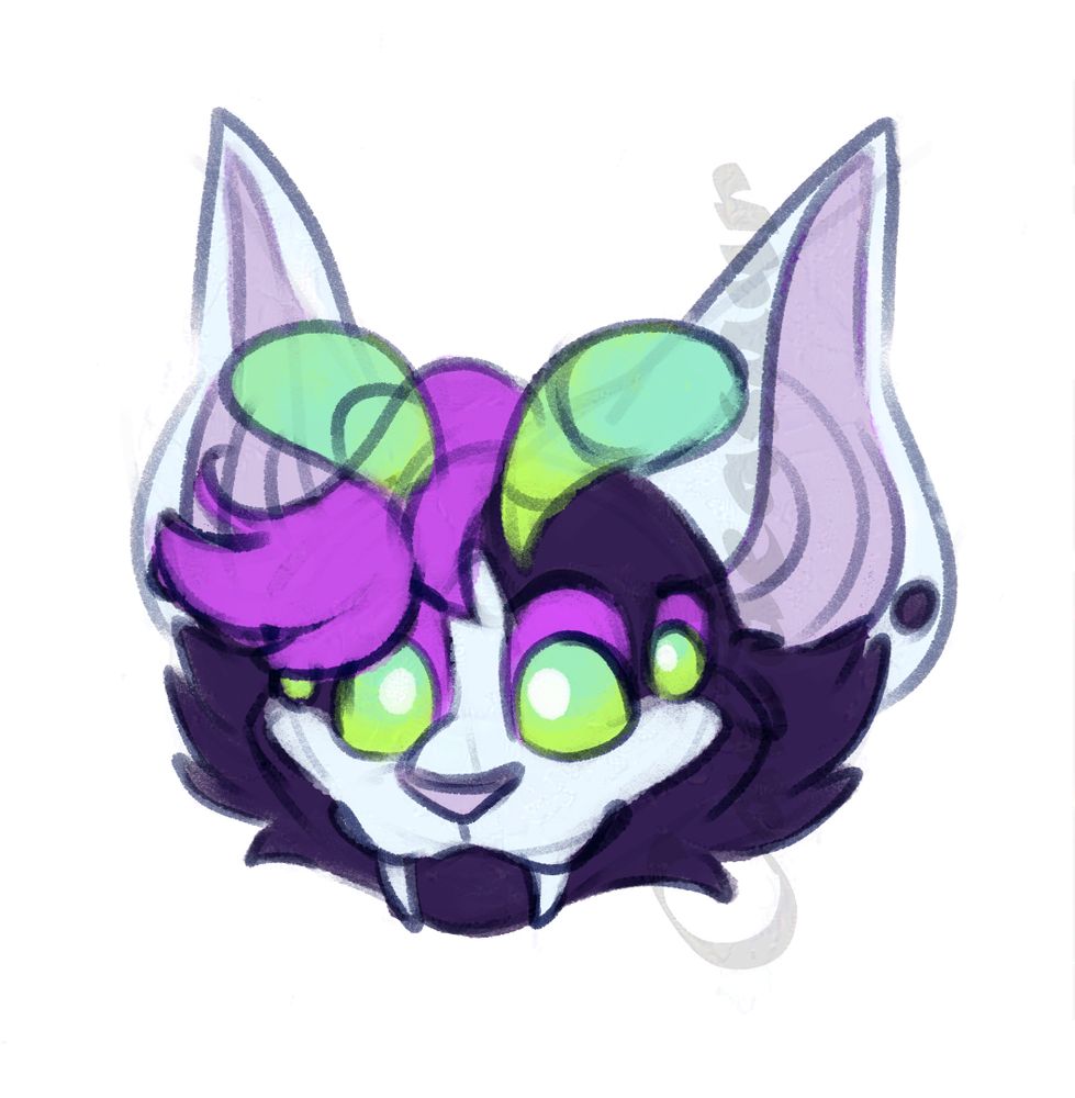 A cartoony coloured sketch of a cat-spider character with gummy worm-like antennae