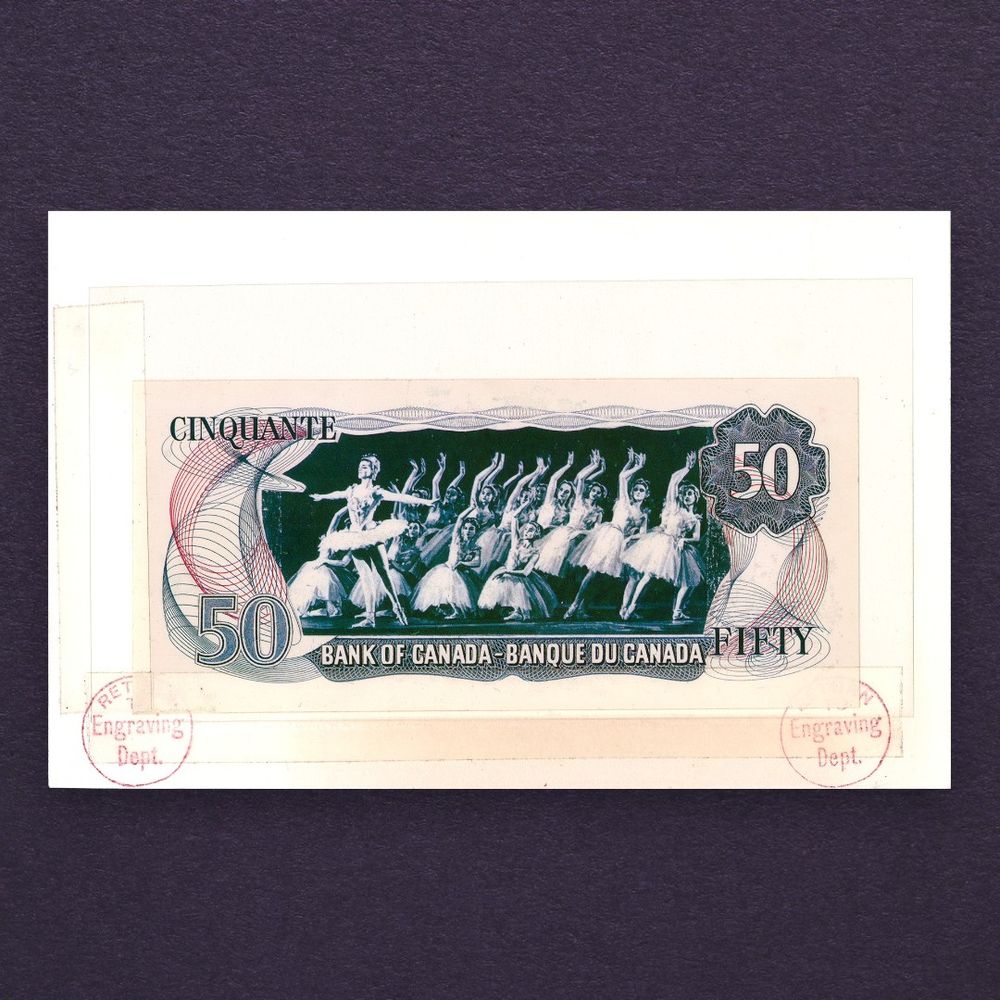 Modèle de billet de banque, motifs et nombres superposés à l’image d’une scène de ballet.