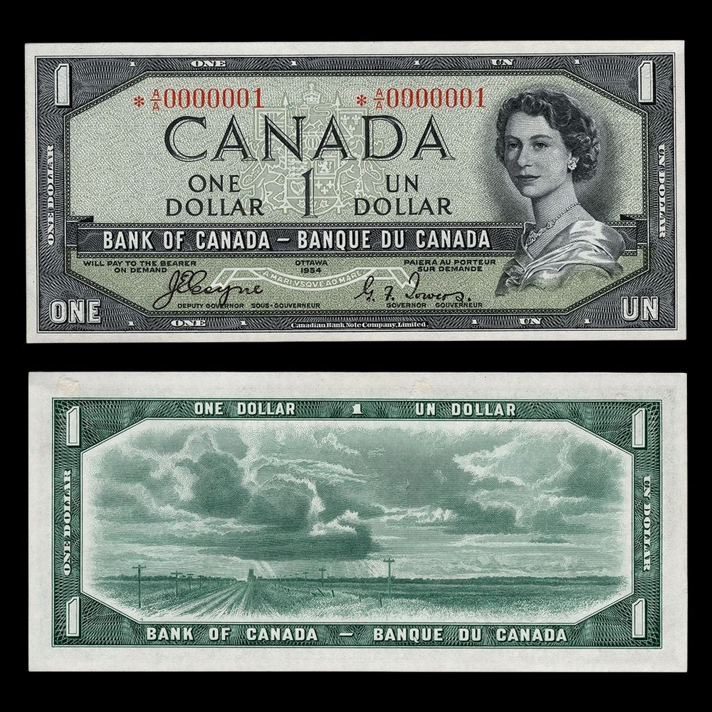 Billet de banque, avec d’un côté une jeune femme aux cheveux frisés portant des perles, et de l’autre des champs agricoles.