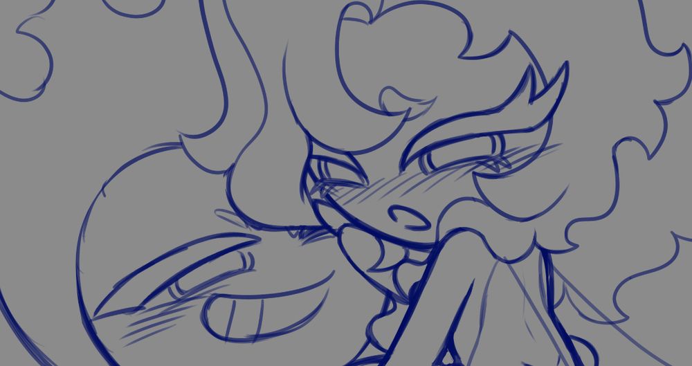 cropped work in progress sketch featuring Fire Spirit Cookie and Aether Faerie Cookie (my oc). Fire Spirit is underneath Aether Faerie with a big grin on his face. Aether Faerie is atop of him, cowgirl position looking back blushing as she holds her hair out of Fire Spirit's face.