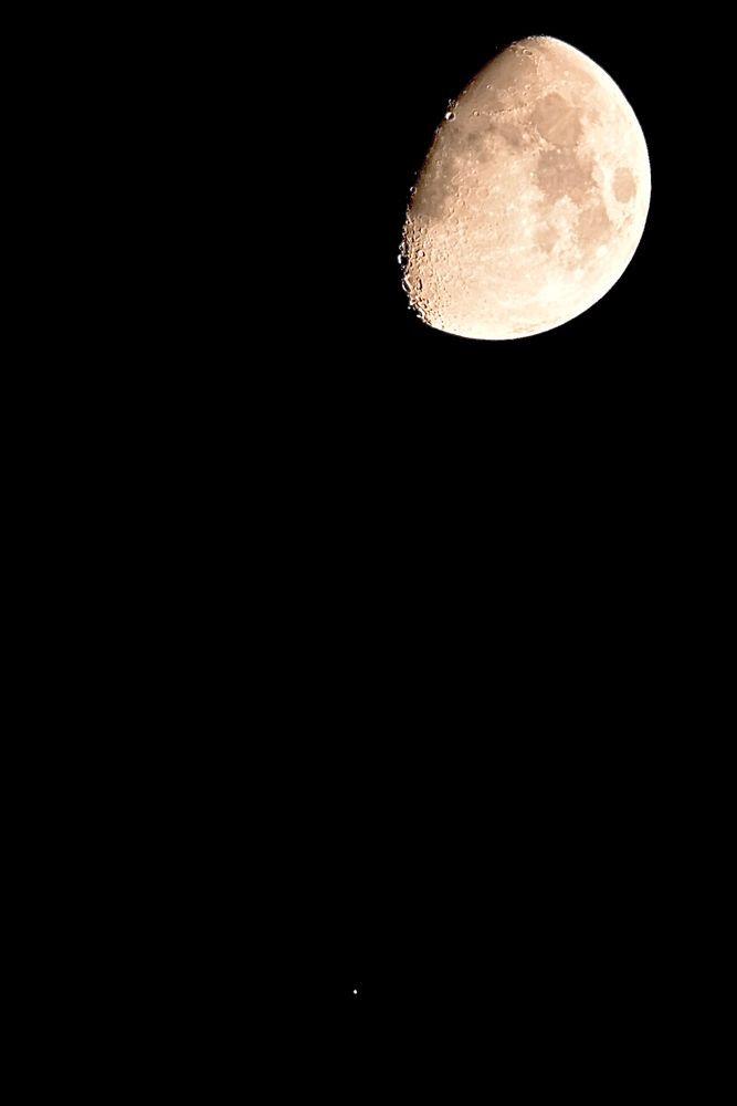 The moon (large thing, top) and Mars (small thing, bottom). Go look at them; they appreciate it.