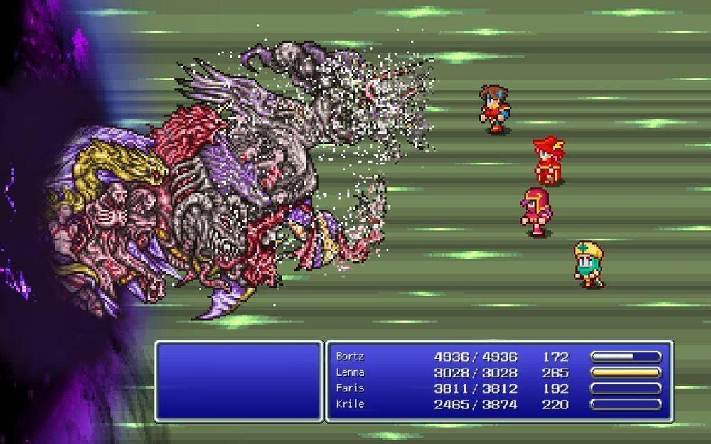 Defeated neo ex death with knight, ninja, red mage, and chemist