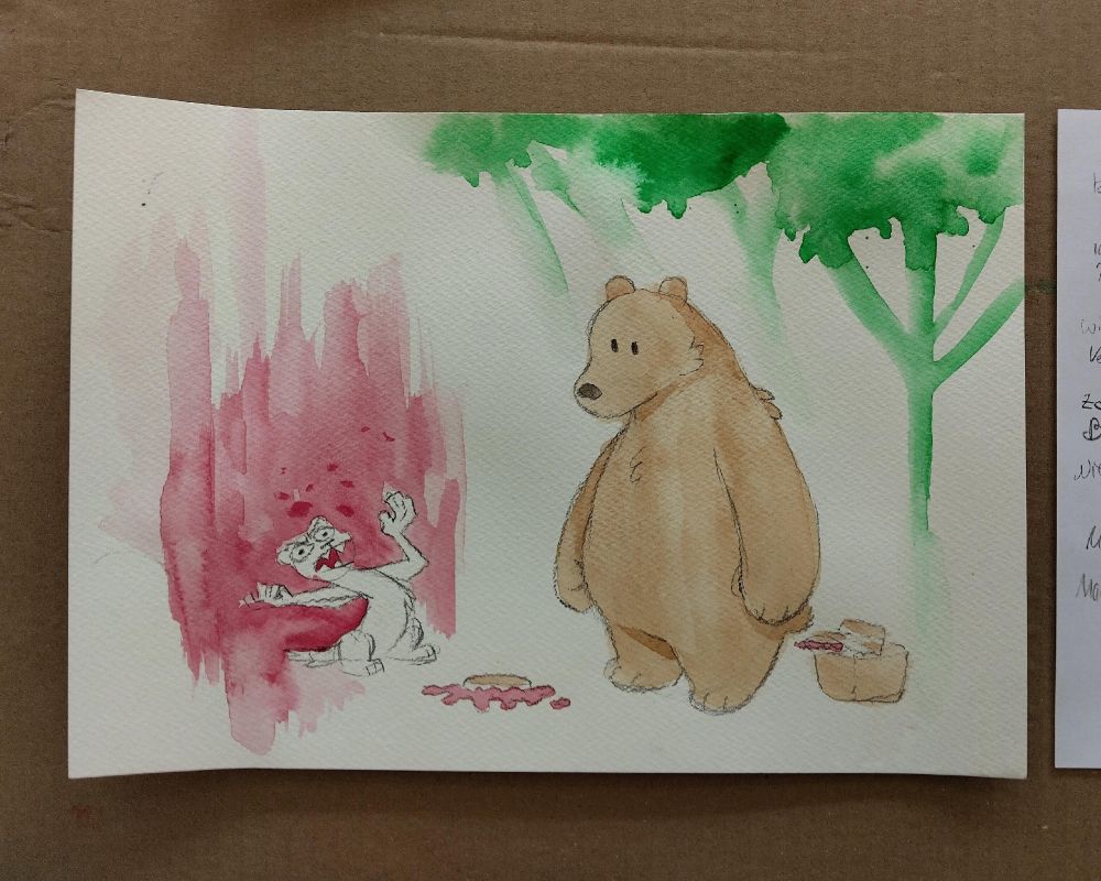 Weasel is f*cking furious for dropping his jelly sandwich. Bear doesn't understand the problem, there are plenty more left.