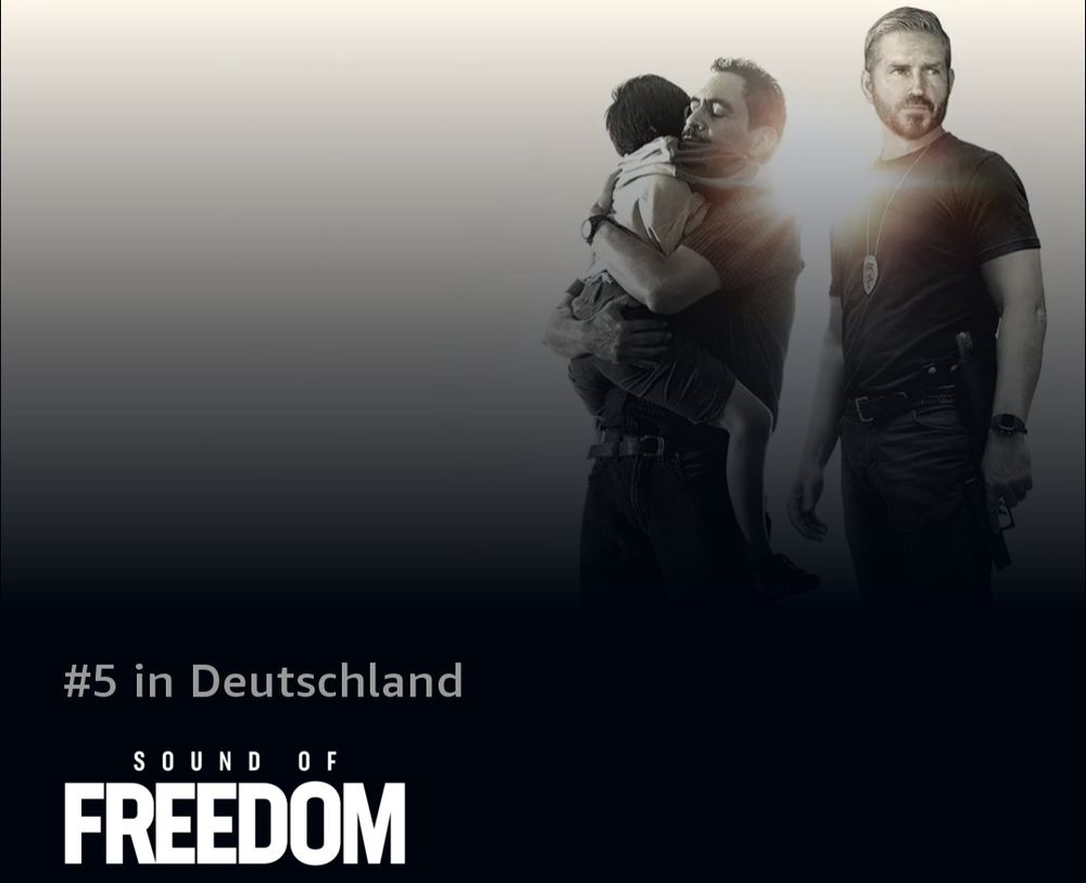 Screenshot der Filmwerbung für "Sound of Freedom" auf der Website von Amazon Prime. Der Hinweis "# 5 in Deutschland" ist auf dem Filmposter eingeblendet.