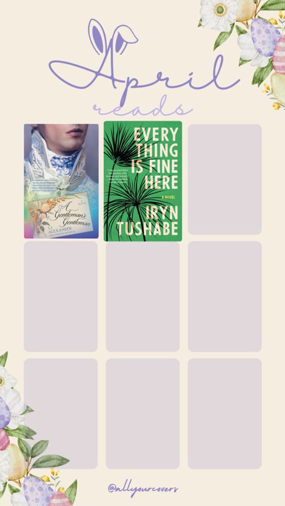 Chart of books I’ve read in April part 2, shows 2 book covers so far 