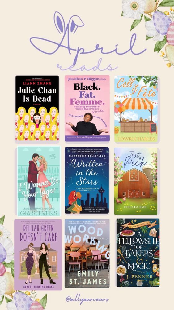 A chart of books I’ve read in April. Shows 9 book covers 