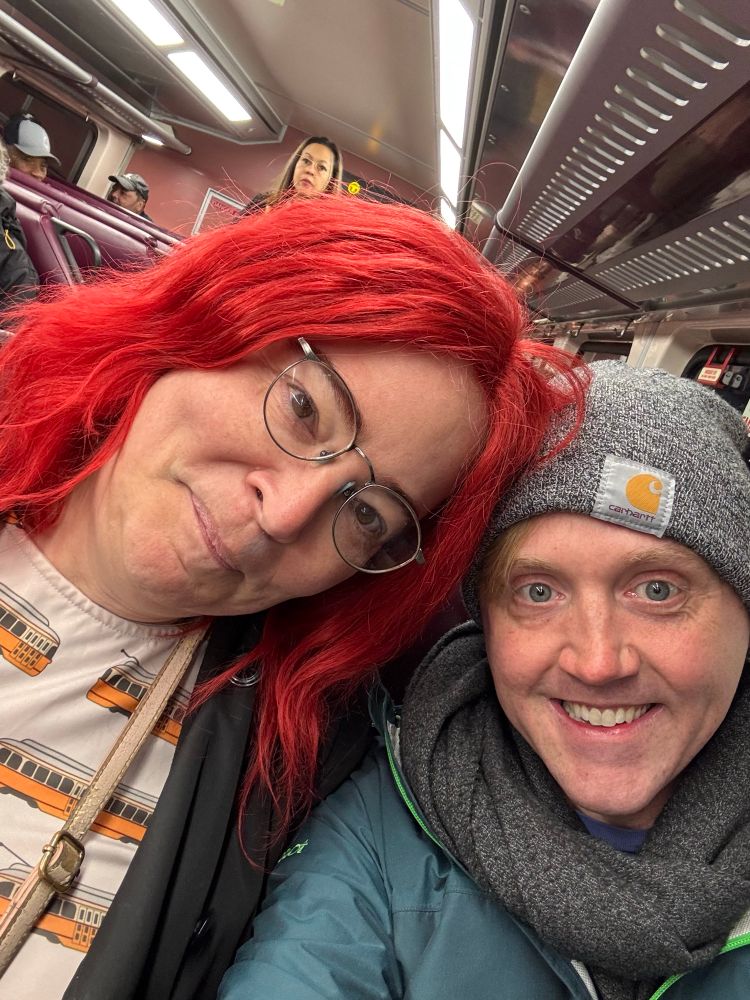 Selfie of Daria and Dylan on the commuter rail train