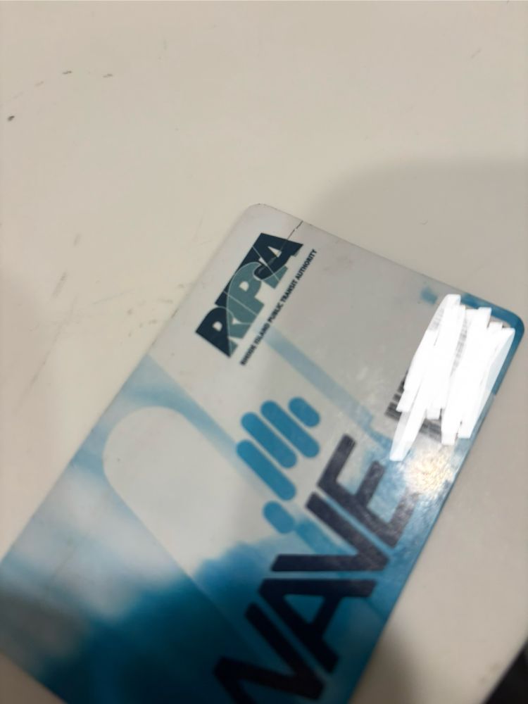 WAVE card with blue branding and the RIPTA logo with a small crack in one corner of the plastic pass