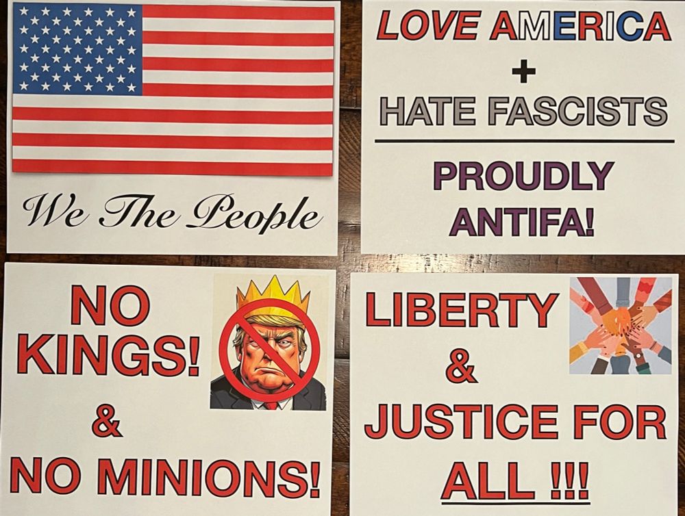 Photo of four different signs laid out in a quadrant.