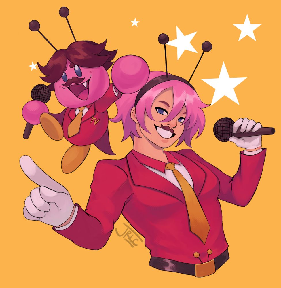 fanart of Mar and Marlie (@/markatoto on twitch). They are dressed as Tenna from Deltarune.