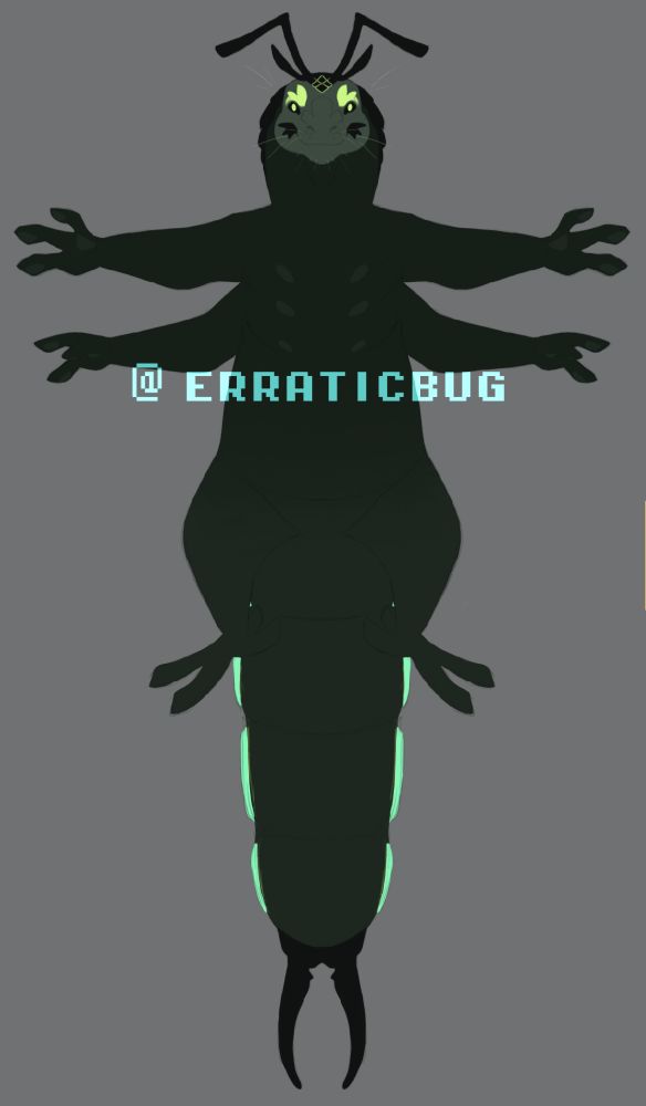 No Significant Harassment's vessel (Rain World). uncharacteristically, they're a rather simple one. their body structure is benefactor and caramel lizard based. the abundance of caramel features gives him an additional set of limbs, crest-like 'bumps' along the body, and their immunity to worm grass and red lizard bites. his head and face, like the others' excluding sliver, are distinctly ancient-shaped, and crested. centipede antennae, protective plating along the entire body length, and their pincer-like sensory appendages at the end of the 'tail', almost resembling a dropwig's pincers. this also gives them immunity to red centipede-level electric shocks, but not the ability to dish them out themself.
[i considered having them all purpose themselves some pieces of clothing and/or other accessories for multiple reasons, and i might still decide to do so. because it occured to me just how plain and.. non-expressive sig's design is, contrary to what you'd expect of him. he loves to express himself in obnoxious ways, and clothing and accessories would be one of his favorite indulgences. i'm still figuring all that out.]