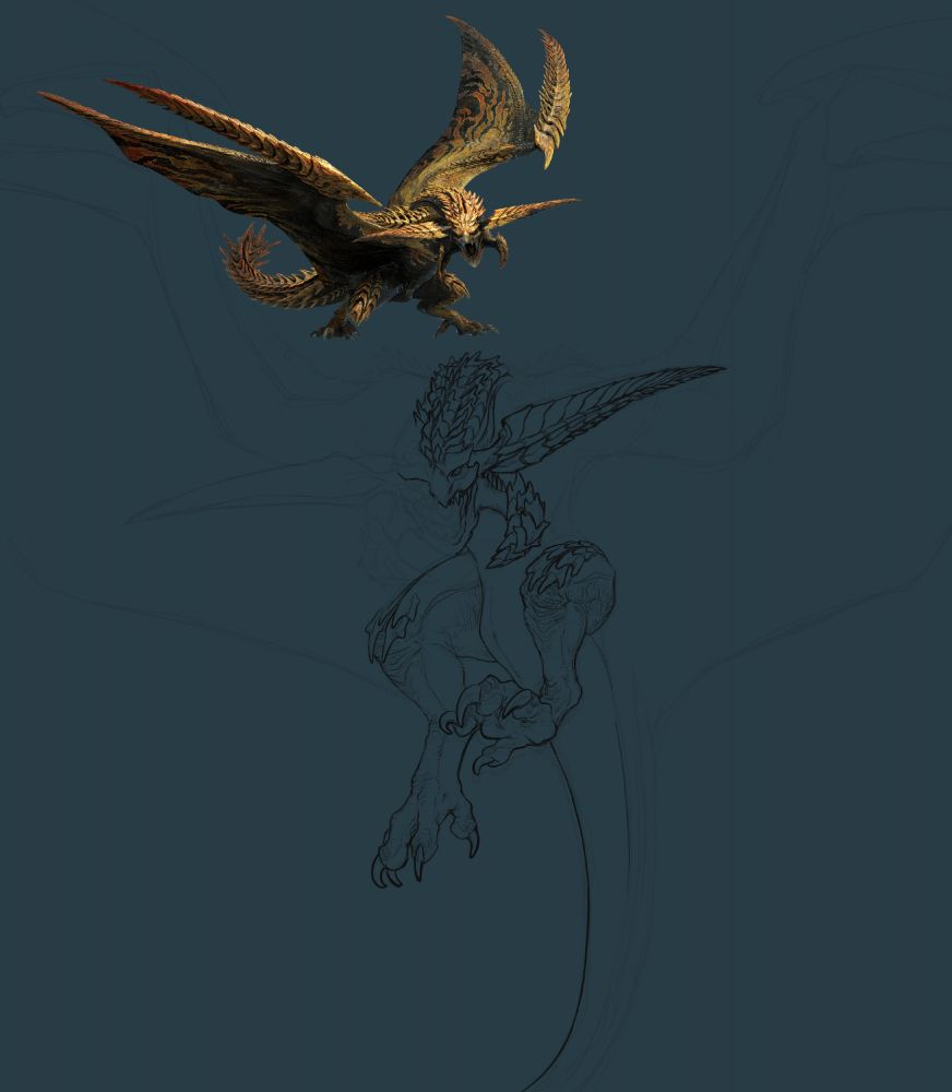 Rey Dau (Monster Hunter Wilds) WIP sketch & unfinished lineart