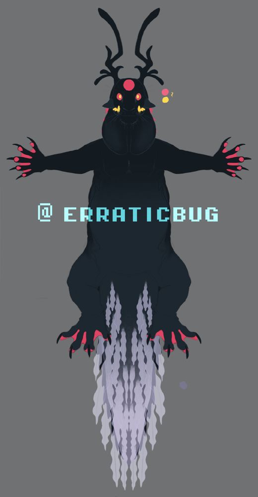 Looks to the Moon's vessel (Rain World). her body structure is salamander and rain deer based. she, like the others exluding sliver, has a distinctly ancient-shaped head and face. her body more closely resembles a salamander, being elongated, having a tail, and stumpy limbs with webbed clawed digits. though she is lacking their distinctive external gills, she has functional internal gills [sets of 3 on the side of her neck, stylized] And a lung for air-breathing - making her semi-aquatic. she has air sacs to release and store air at will with for buoyancy (air sacs in chest-throat area - will deflate or inflate accordingly!). this enables her to walk underwater or float at the surface at will. the underside of her tail is adorned with giant jellyfish stingers which she can utilize at will. they only deal a mild shock meant to deterr its recipient, not harm or even kill them. might have some lasting stinging effects nonetheless. she has a thick enforced build like a rain deer and obviously also has a set of antlers like them. now, here is where it gets interesting (and really weird). we had the idea to have her limbs be elongated and act as stilts like a rain deer's too while retaining distinct salamander features, but obviously the two dont mix well, and i simply couldn't figure out how. lo and behold my friend suggested the solution; rapid cell cloning (think hydra [actual real life close relatives to jellyfish, look them up!])! this occurs in arm and leg joint areas, at will, to extend limbs to approximately quintuple their normal size, closely resembling a rain deer's in the end. a rather creepy spectacle, but it also aids in walking underwater, avoiding certain threats, or traversing difficult terrain.