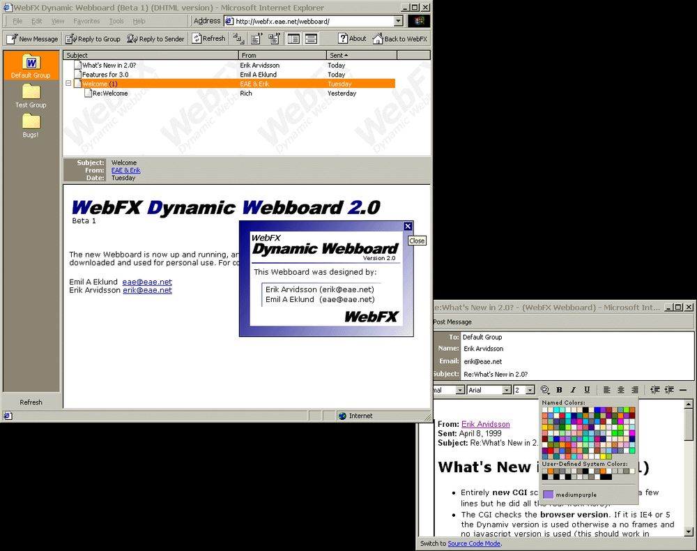 Screenshot of the first version of WebFX Dynamic Webboard 2.0