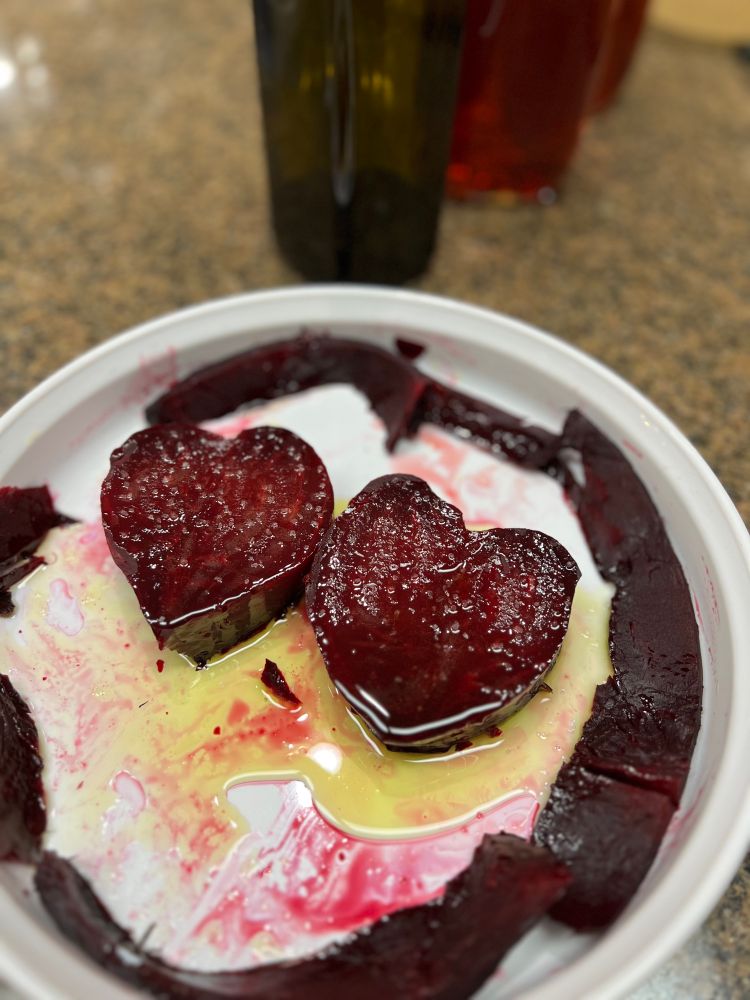 Beets cut into heart shapes