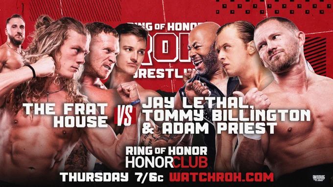 Ring of Honor match card for Thursday 11/20: Frat House vs. Jay Lethal, Tommy Billington, & Adam Priest