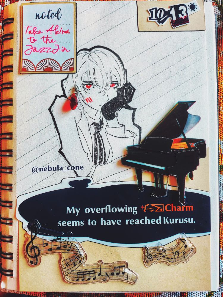 Goro Akechi traditional multi-media drawing of him having plans to take Akira Kurusu to the Jazz Jin.