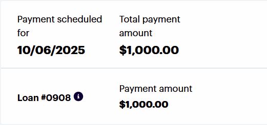 Screenshot of a $1,000 student loan payment to Sallie Mae