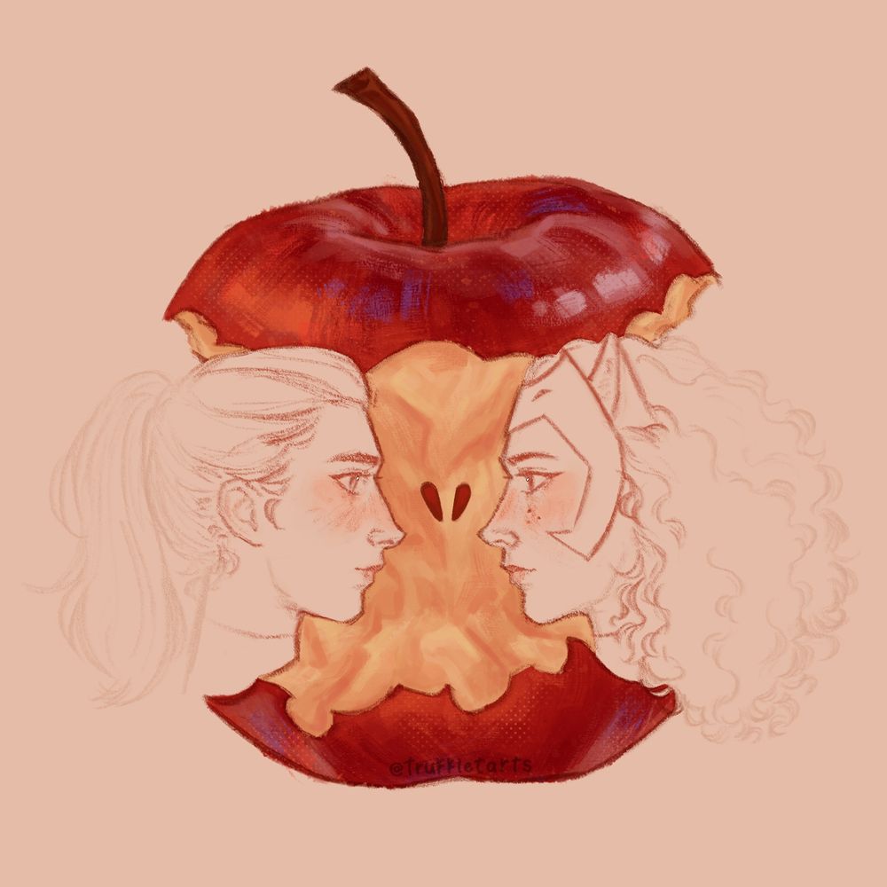 digital drawing of the apple trend with the faces of adora and catra 