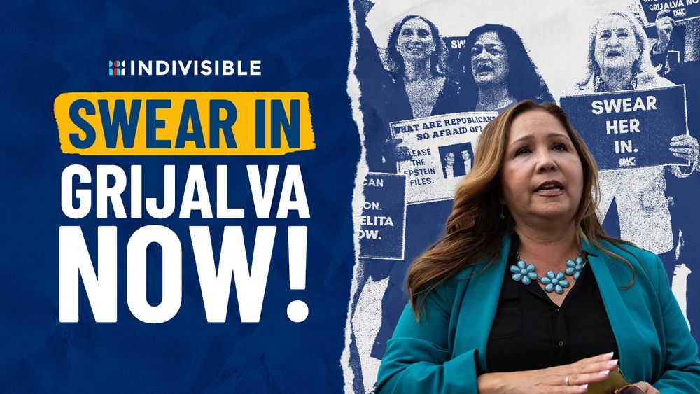 A banner that says Swear In Grijalva Now!