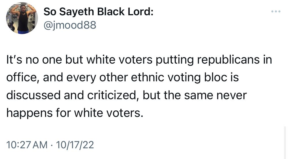 It's no one but white voters putting republicans in office, and every other ethnic voting bloc is discussed and criticized, but the same never happens for white voters.