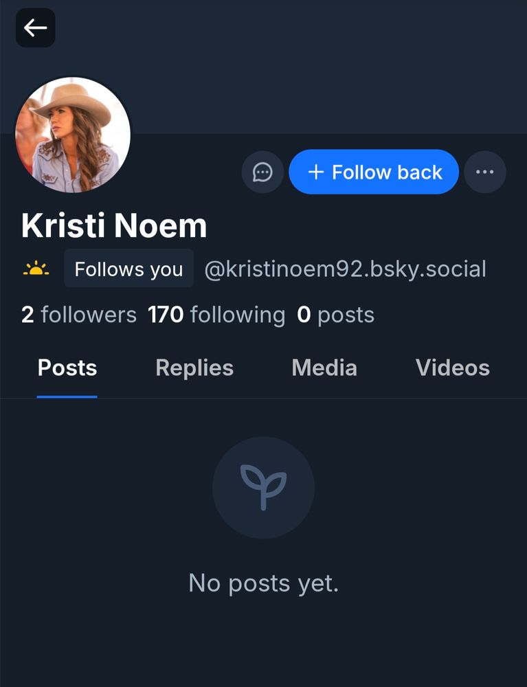 A bluesky profile page for a user called "Kristi Noem".