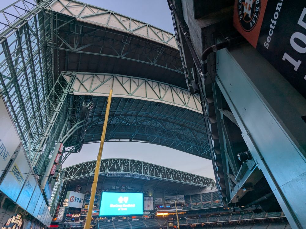 The retractable roof at Minute Maid Park covering only the middle of the field
