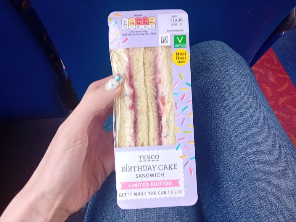 A Tesco Birthday Cake sandwich.