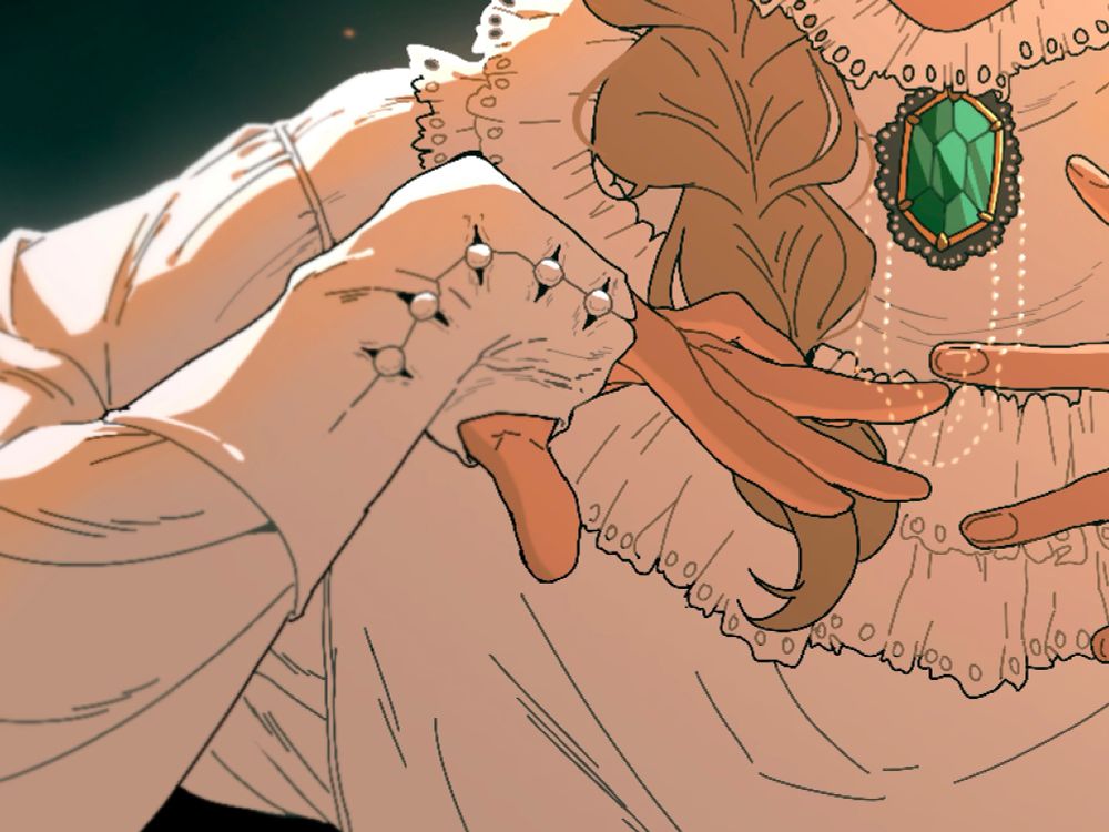 Drawing of a hand gesture across the chest.