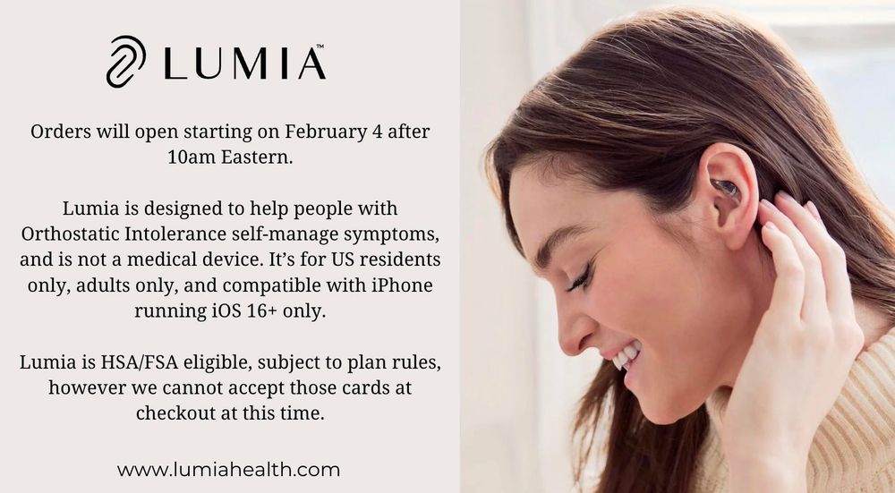 Image of person with #POTS #LongCovid #ME/CFS with a @lumiahealth wearable device that tracks blood flow to the head, a proxy for #CBF. 