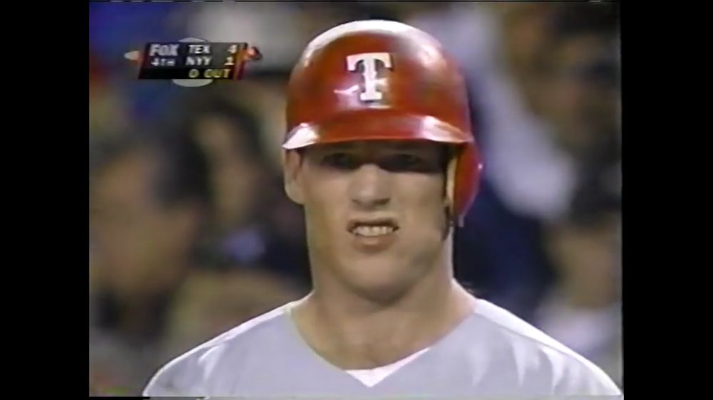 Mickey Tettleton makes a weird-ass face while reading the signs from his third-base coach in Game 2 of the 1996 ALDS.