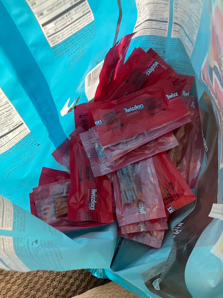 All the candy left in my family’s bag from Halloween. It’s just like 25 packs of Twizzlers. Fuckin gross.