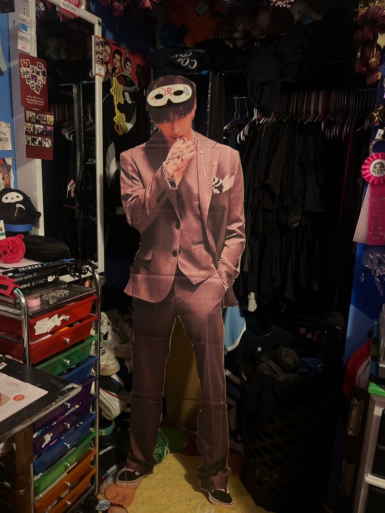 the most insane cardboard cutout i’ve ever made- this is hop concept photo bangchan of stray kids standing in my bedroom closet… 