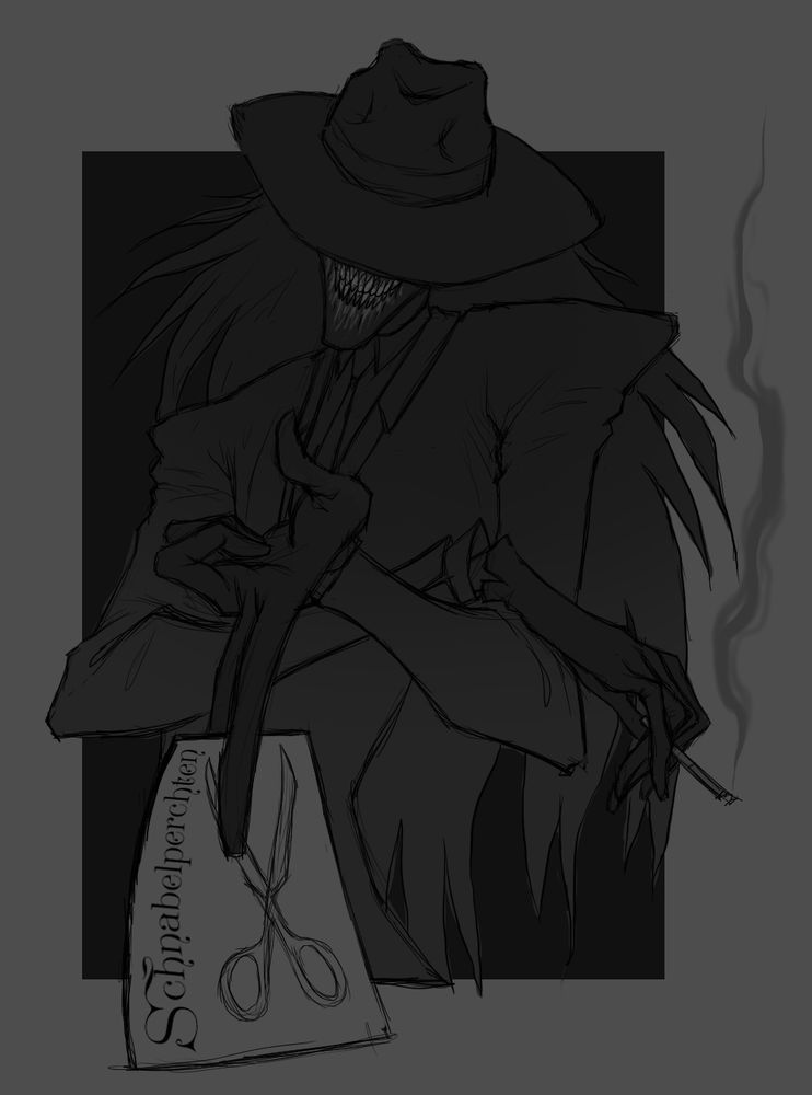 hatman offering a business card for his suit tailor the Schnabelperchten