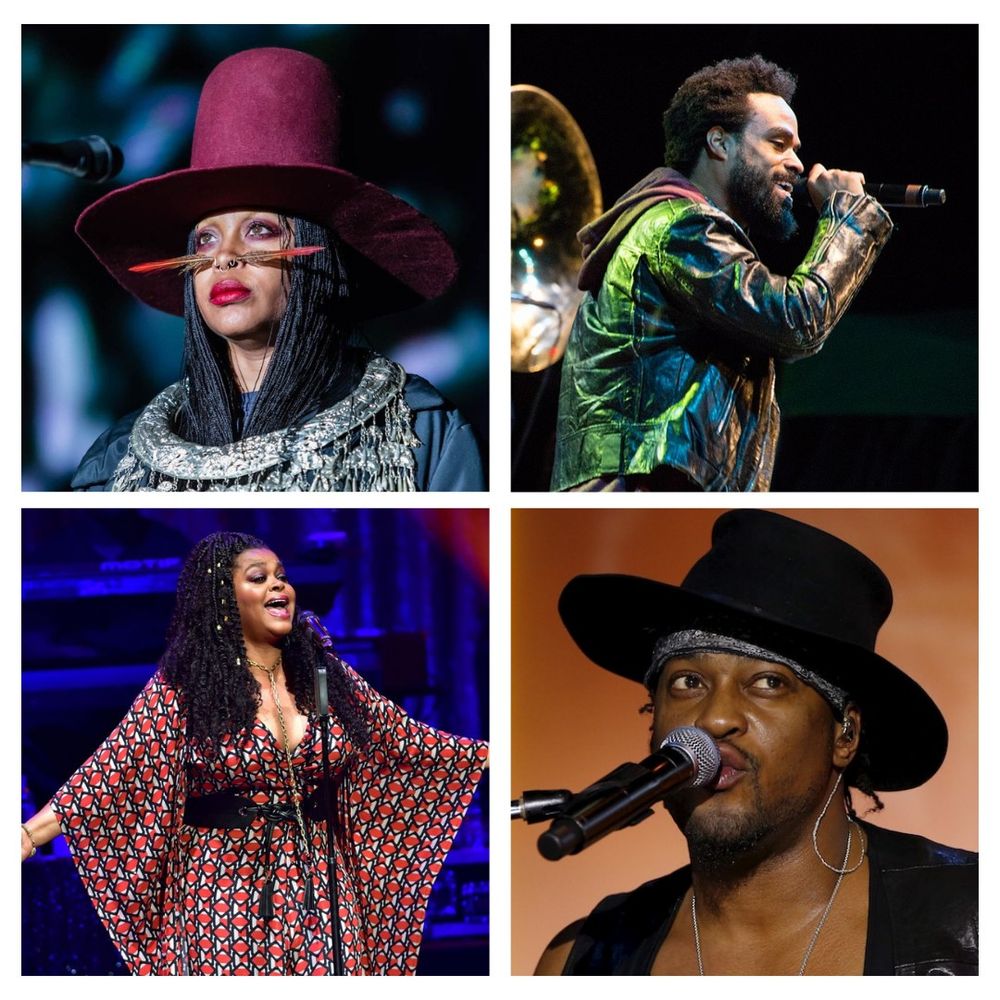 A photo with 4 panels, with a different singer in each. 