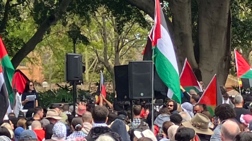 Antoinette Lattouf speaking at Hyde Park to stop the genocide in Gaza