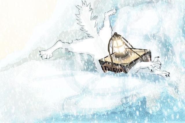 Fanart for the animated movie "Balto" that shows the White Wolf crushed underneath the medical crate Balto's team was transporting.