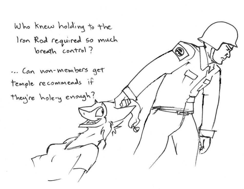 Sisk is dragged away by her hair by an average republican voter while saying Who knew holding to the Iron Rod required so much breath control? Can non-members get temple recommends if they're holey enough?