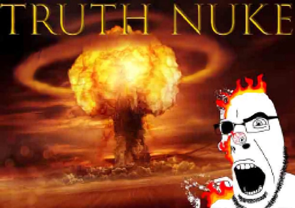 nuclear bomb exploding, next to Chud, who is being vaporized by the "TRUTH NUKE"