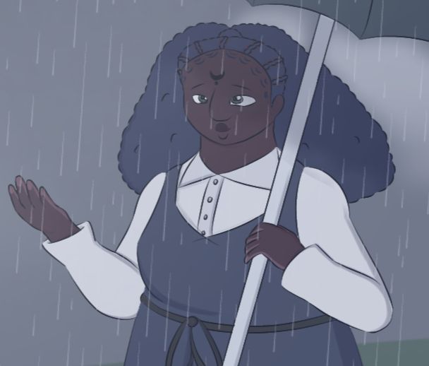 An illustration of the artists OC Luna holding an umbrella.