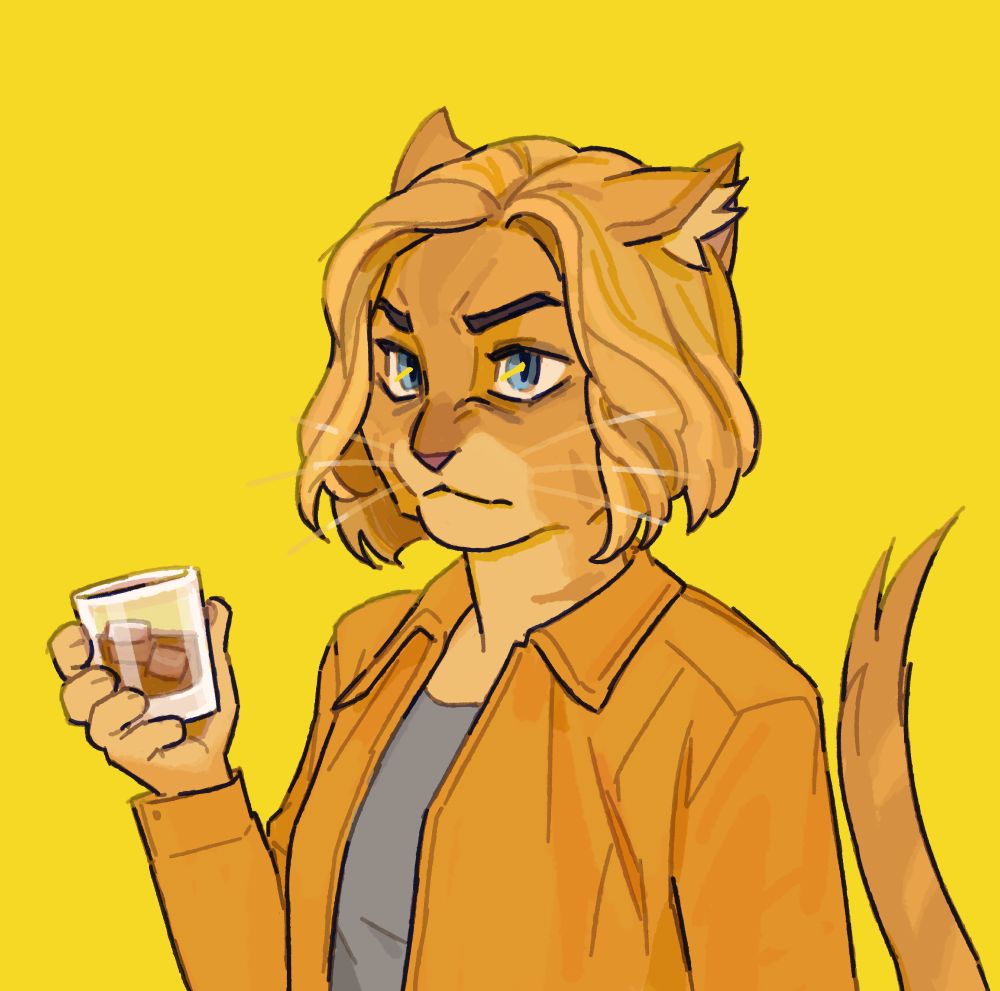 Digital bust sketch of Carol Sturka from Pluribus as an anthropomorphic cat