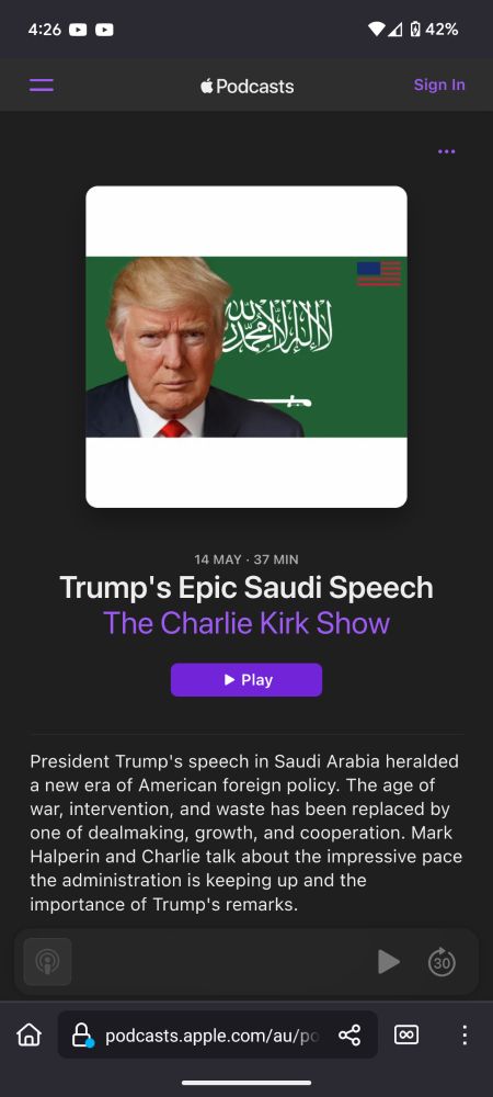 Charlie Kirk podcast praising, Saudi Arabia and Trump 
